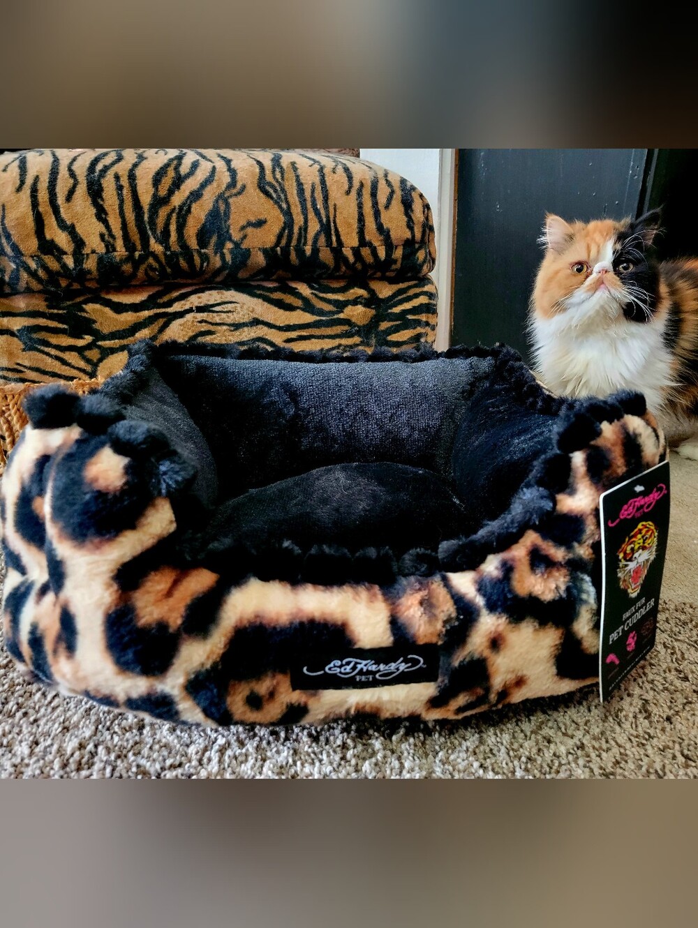 Ed Hardy Dog Or Cat Leopard-Print Plush Pet Bed Sz Small New W Tag